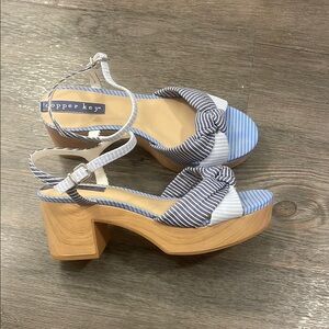 Copper Key Striped Platform Sandals - Blue and White